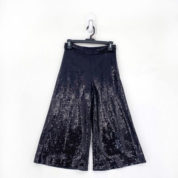 Maje Women 36 S Sequin Wide Leg Culottes Black Gaucho Cropped Pants NEW - Picture 1 of 5
